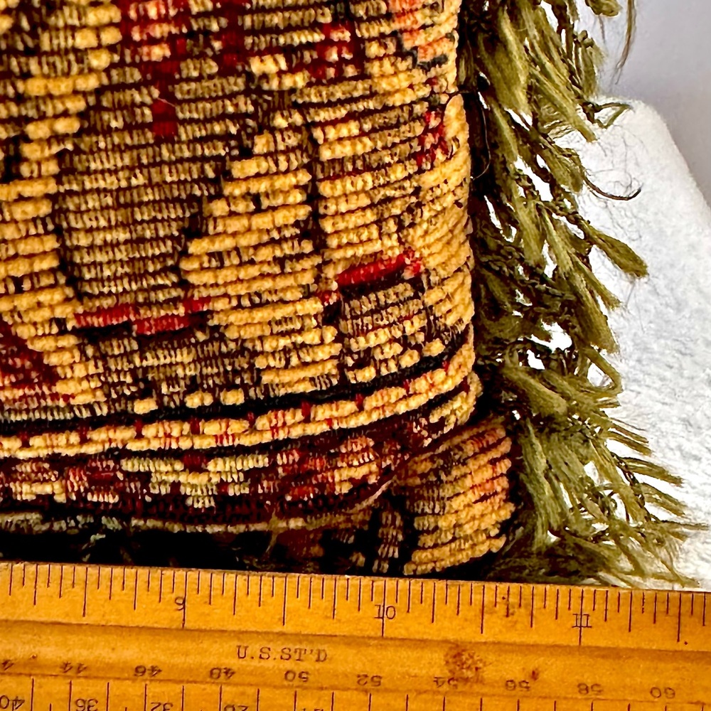 Vintage Decorative Elephant Tapestry Pillow Green Burgundy Square 11.5” Fringe - Picture 8 of 12